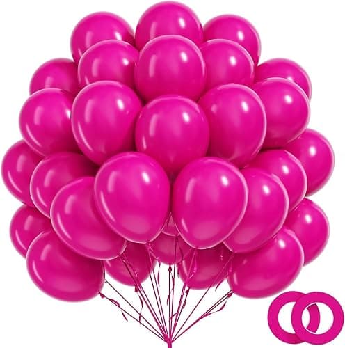 BAUANOOY 100pcs Hot Pink Balloons 12 inch, Bright Pink Latex Balloons with Pink Ribbon for Birthday Wedding Engagement Bridal Bachelorette Tropical Party Decorations - Image 1