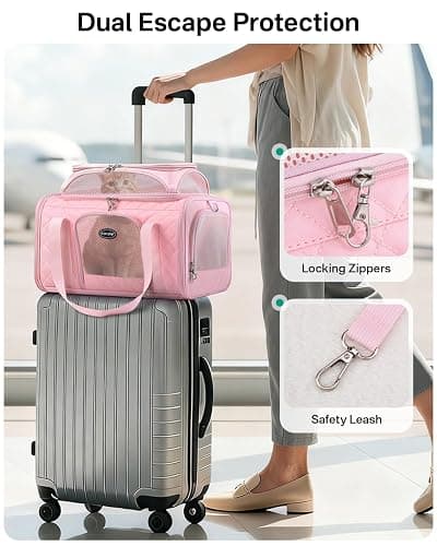 CarryTip Cat Carrier Airline Approved 17x11x9.5 Inches, Top Expandable Soft Sided Pet Travel Carrier for Cats & Small Dogs, Fits Under Airline Seat with Locking Zippers, Pink thumbnail 4