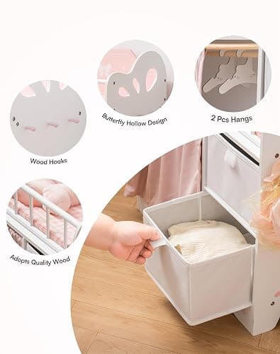 ROBUD Baby Doll Crib, Wooden Doll Bed with Storage and Bedding, of Toy Baby Crib to Kids, Pink Baby Doll Beds Suit for Dolls Under 22 Inches thumbnail 4