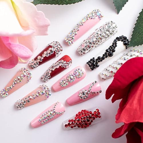 Two Packs of Flatback Rhinestones 4520 Pcs Crystal, Colorful Rhinestones for Nails, Multicolored+ AB+Transparent White Gems with Picker Tools for Bedazzling Nail Crafting Face Makeup thumbnail 8