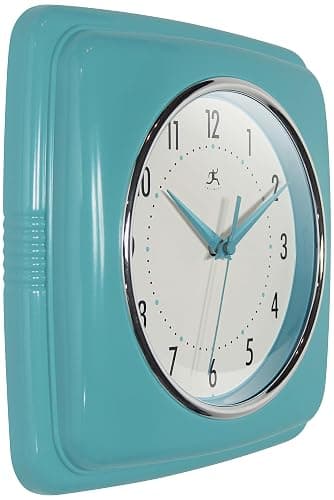 Infinity Instruments Retro – 9-Inch Square Silent Non-Ticking Mid-Century Modern Wall Clock – Vintage Decorative Timepiece for Kitchen, Office, or Diner – Turquoise thumbnail 4