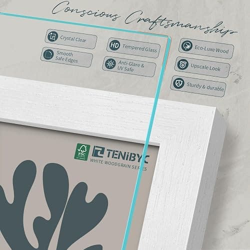 TENIBYC 5x7 Picture Frame 3 Pack - White Woodgrain, Solid Wood & HD Tempered Glass, Table Display or Wall Hanging thumbnail 4