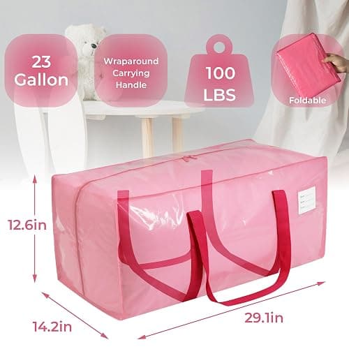 VTSVTS 8 Pack Extra Heavy Duty Large Moving Bags with Comfortable Handle & Strong Zipper,Storage Totes for Space Saving Moving Storage College Supplies Alternative to Moving Box,Pink thumbnail 3