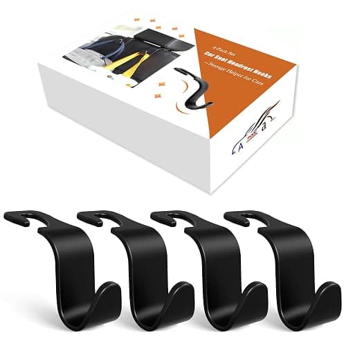Amooca 4-Pack Car Headrest Hooks Vehicle Storage Organizer for Purses Handbags Groceries Backpack Coats –Holds 55lbs 360° Rotating Black - Image 1