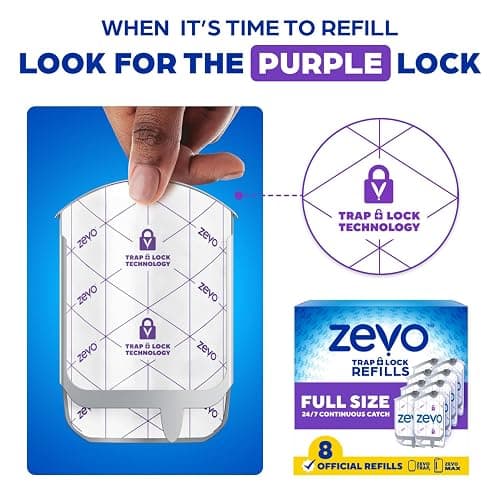 Zevo Flying Insect Trap Official Refill Cartridges - Fits Zevo Trap and MAX Indoor Fly Trap, Trap+Lock Technology Fly Trap Refill for Gnats, House Flies & Fruit Flies (8 Official Refill Cartridges) thumbnail 9