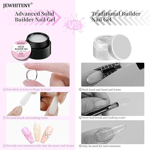 JEWHITENY 12 Colors Non-Sticky Solid Builder Gel Kit:3D Sculpting Gel with Mini U V Nail Lamp for Nail Extension,Modeling, Sculpture thumbnail 6
