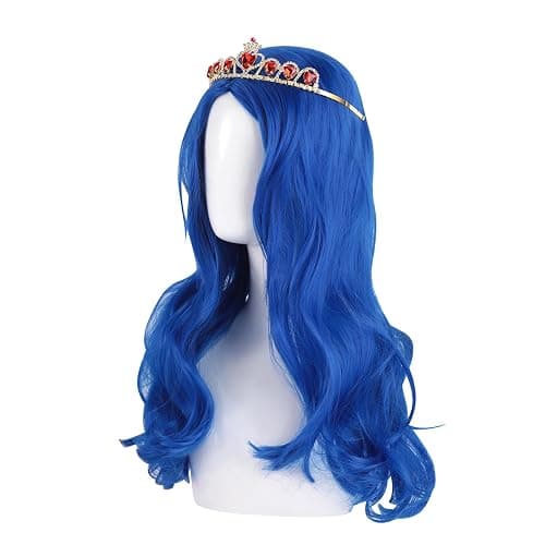 KDLCY Evie Descendants Costumes Wigs Cosplay Wig with Crown for Halloween Costumes and Party (Long Blue) thumbnail 3