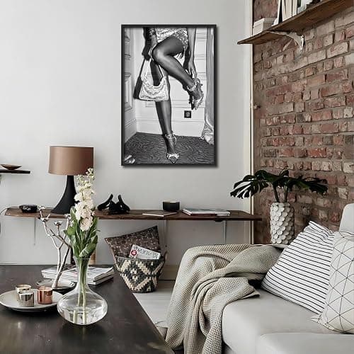 Trendy Luxury Black And White Framed Wall Art Beautiful Chic Woman Pictures For Preppy Girly Dorm Decor-Funky Fashion Feminist Canvas Prints Ready To Hang Room Bedroom thumbnail 6