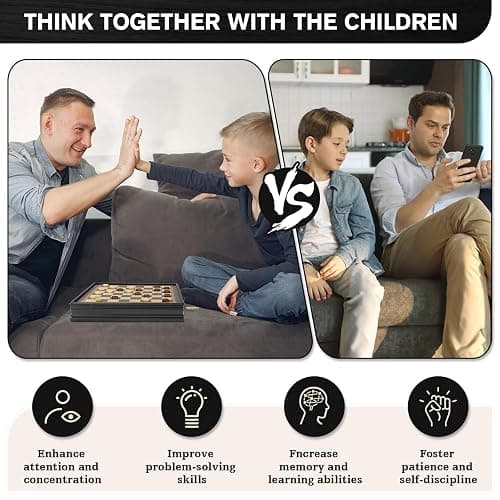 Peradix Magnetic Chess and Checkers Set with 2 Built-in Storage Drawers, Classic 2 in 1 Wooden Board Games, Magnetic Chess Pieces 2 Extra Queens, 12.8" Chess Set for Adults and Kids Gift Package thumbnail 7