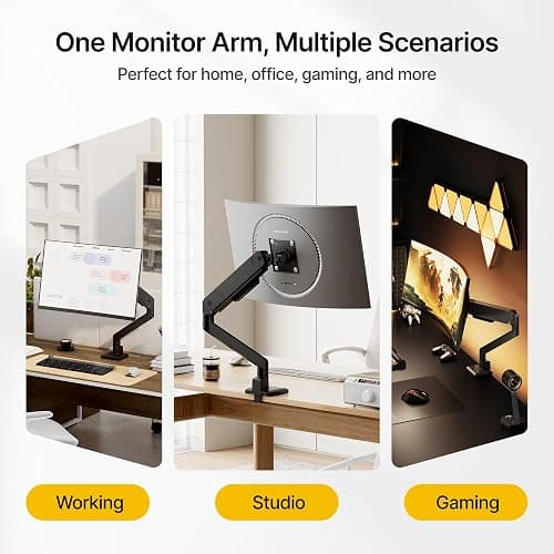 monTEK Single Monitor Arm for Max 45 Inch Ultrawide Screens Adjustable Monitor Desk Mount Holds 35 Lbs Cable Management with Clamp/Grommet Desk Mount, VESA 75/100mm thumbnail 9