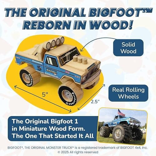 DIY Bigfoot 1 Monster Truck Wooden Kit w/Stickers (Small 5")- Officially Licensed Kids Building Kit - Wood Building Kits for Kids & Stem Toys for Ages 5-8 Years - Arts & Crafts Kits for Children thumbnail 4