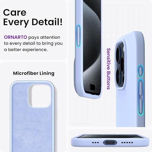 ORNARTO Compatible with iPhone 15 Pro Case 6.1", Liquid Silicone 3 Layers Full Covered Soft Gel Rubber Cover, Shockproof Protective Slim Phone Case with Anti-Scratch Microfiber Lining-Baby Blue thumbnail 5