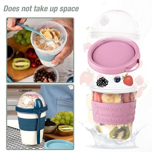 EYNEL 4 Pack Reusable On The Go Yogurt Parfait Cups, Breakfast Plastic Containers with Lids and Spoons, Perfect Jars for Overnight Oats Cereal Granola Oatmeal Smoothies and Snack Prep thumbnail 7
