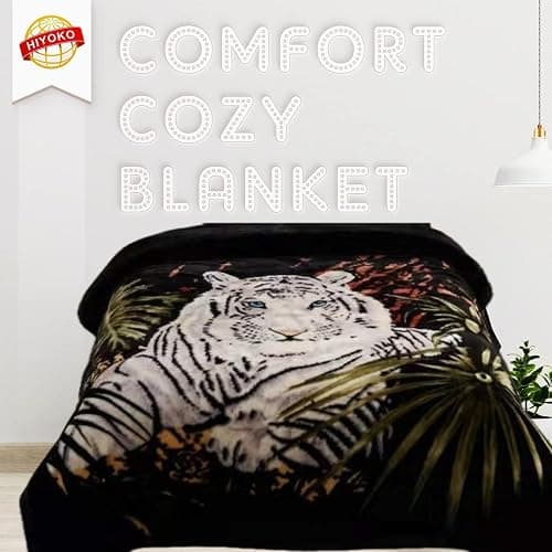 Hiyoko 5.3 lbs White Tiger Blanket Queen Size Heavy Thick Warm for Family and Friends - Korean Mink Blanket (75" x 90"), San Marcos Mexican Blankets thumbnail 3