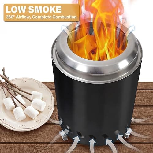 HGD Small Tabletop Fire Pit, Smokeless Table Top Firepit Outdoor, Portable Mini Stove with Carry Bag for Camping Backyard Patio Garden Picnic, Fueled by Pellets or Wood, Stainless Steel, Black thumbnail 5