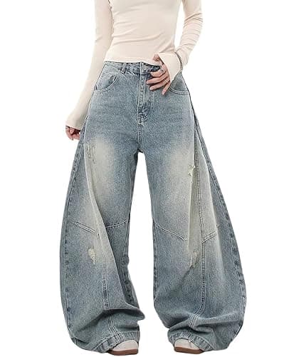 BeRamg Baggy Jeans for Woman Men High Waisted Barrel Leg Jeans Trendy Boyfriend Denim Pants Vintage Streetwear Clothes thumbnail 2