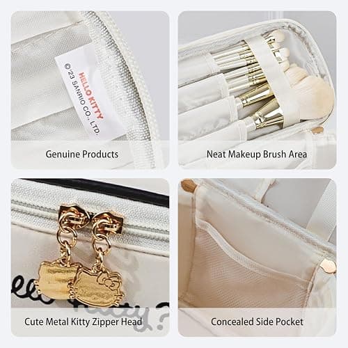 Vimanllie Makeup Bag Large Waterproof Cosmetic Bag with Dedicated Brush Holder, Cute Printed Makeup Organizer for Women Traveling,Portable Toiletry Bag for Girls thumbnail 4
