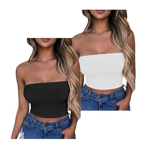 HGps8w 5 Pack Women's Cute Tube Crop Tops Strapless Basic Solid Sleeveless Stretchy Seamless Bandeau Shirts thumbnail 5