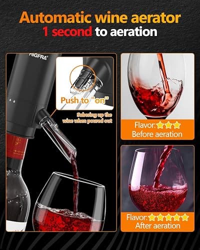 Rechargeable Electric Wine Opener Set - All-in-One Premium Wine Gift with Wine Aerator, Vacuum Stopper and Foil Cutter - Perfect for Christmas, Home, Bar, and Party Use-Day Gifts for Dad thumbnail 4