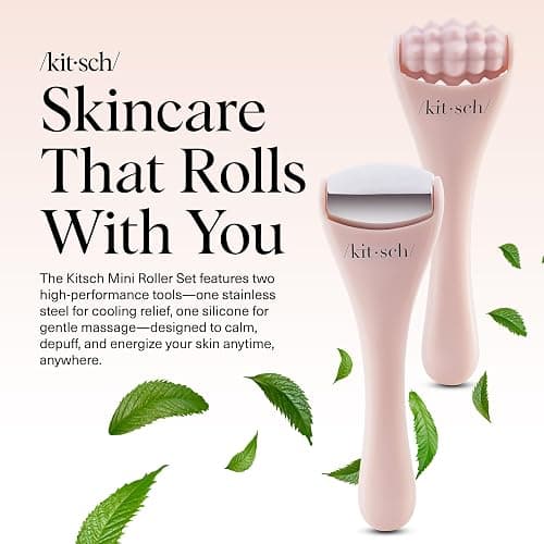 Kitsch Mini Facial Roller & Ice Face Roller Skin Care Tool Set for Women - Face Massager for Puffy Eyes, Cold Therapy, Lymphatic Drainage Massager, Self Care Gifts for Women & Men - Blush thumbnail 2
