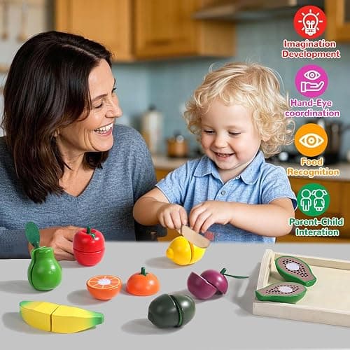 Fajiabao Wooden Play Food for Kids Kitchen Montessori Toys for 2 Year Old Girls & Boys Wood Cutting Fruit Set with Tray Fine Motor Skills Educational Toddler Gifts 2 3 4 5 6 thumbnail 3