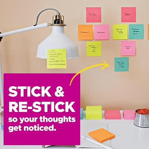Post-it Super Sticky Notes, 3x3 in, 6 Pads, 2X The Sticking Power, Energy Boost Collection, Bright Colors (Orange, Pink, Blue, Green),Recyclable (654-6SSAU) thumbnail 5