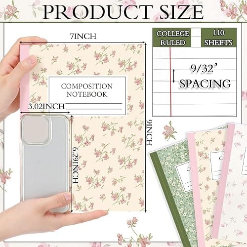 MotiMind 3 Pcs Pastel Wildflower Composition Notebook College Ruled Back to School Pink Flower Wide Ruled Composition Book 110 Page 7-1/2" x 9-3/4" Aesthetic Cute Journal Gift for Teacher Class Office thumbnail 3