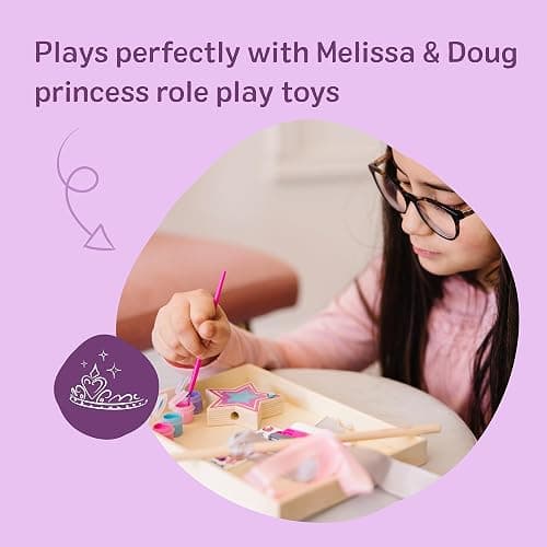 Melissa & Doug Created By Me! Paint & Decorate Your Own Wooden Princess Wand Craft Kit, Pink Princess Crafts Great for Rainy Days, Toys for Kids Ages 4+ | 27 Piece Arts & Crafts Activity, Princess Pretend Play, Wooden Star, Paint, Gems, Ribbons, Preschool Toys for Kids, Ages 4+ thumbnail 6