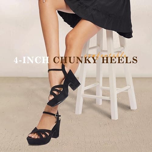 WSKEISP Women's Platform Heels Sandals Ankle Strap Block Chunky Heel Suede Peep Toe Fashion Dress Wedding High Heeled Wedges Pumps thumbnail 2