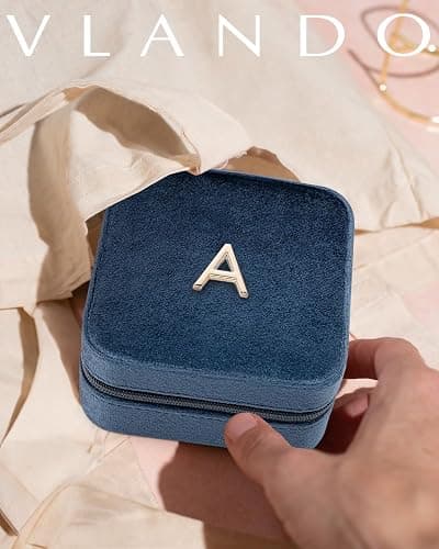 Vlando Birthday Gifts for Women Friendship, Personalized Initial Jewelry Box, Friendship Gifts for Women Friends, Travel Essentials Small Jewelry Box, Travel Box for Girls - Letter J, Dark Blue thumbnail 5