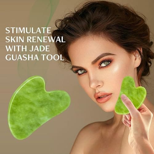Disemot Jade Roller & Gua Sha Facial Tools, Natural Anti-Aging Jade Beauty Skin-Care Tool Face Roller to Rejuvenate Facial Skin Cooling, Slimming & Firming, Great as Stocking Stuffers thumbnail 5