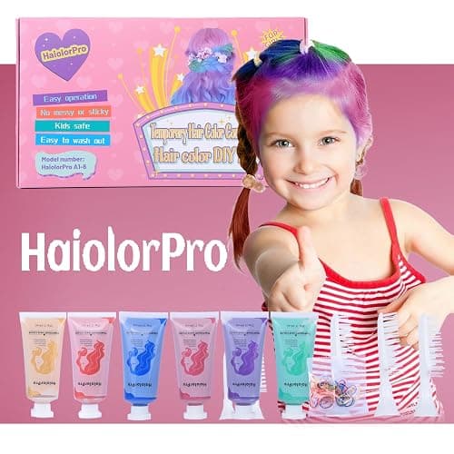 HaiolorPro Hair Chalk for Kids Washable, Temporary Hair Colour Wax Kit for Girls, Temporary Hair Dye for Dark Hair，6 PCS Temporary Hair Color Spray for Kids Girls Gifts 6 7 8 9 10 11 12 13 Years Old thumbnail 6