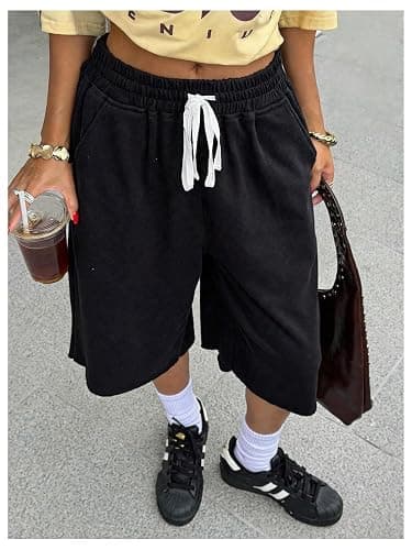 SHENHE Women's Wide Leg Sweat Shorts Drawstring Casual Lounge Sports Knee Length Bermuda Shorts thumbnail 3