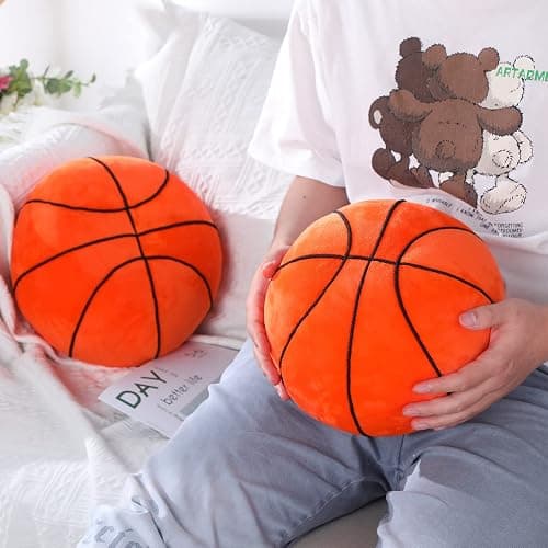 HyDren 2 Pcs Plush Basketball Pillows Fluffy Soft Stuffed Sports Throw Pillows Cute Basketball Shaped Cushions for Bedroom Nursery Room Decoration thumbnail 4
