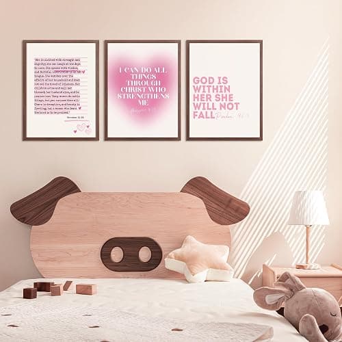 3pcs Pink Bible Verses Wall Art Christian Aesthetic Wall Decor Pictures Preppy Inspirational Scripture Quote Canvas Posters Prints for Girly Bedroom Preppy Religious Decor 12x16in Unframed thumbnail 6