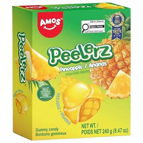 AMOS Peelerz Pineapple Gummy Candy, Peelable Naturally Flavored Fruit-Shaped Easter Candy, 8.47oz Box with 10 Individual Packs – Fun Peeling Gummy Snack Made with Real Juice - Image 1