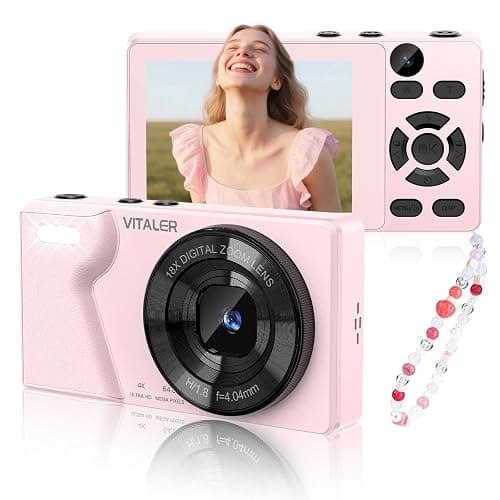 Digital Camera 4K 64MP Compact Camera with Dual Lens,2000mAh Battery,2.8" IPS Screen, Zinc Alloy Shell and 18X Digital Zoom Auto-Focus Small Camera for Kids,Teenagers,Beginners,Pink(NO SD CARD) - Image 1