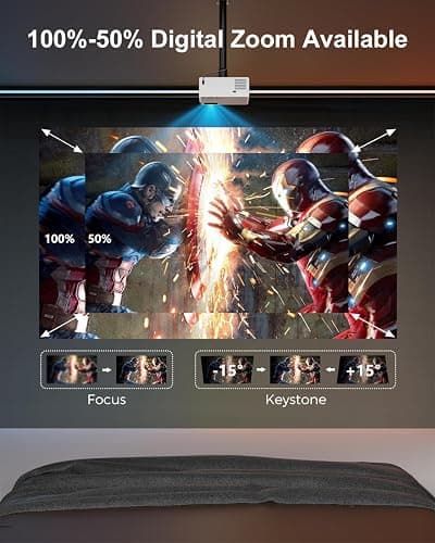 FUDONI Projector with WiFi and Bluetooth, 18000Lumens Outdoor Portable 4K Support Projector HD 1080P Max 300" Display, Movie Video Home Theater Projector Compatible w/HDMI/USB/Phone/Laptop/TV Stick thumbnail 6