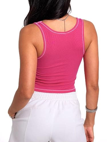 Danysu Women Rib Tank Top Workout Top Square Neck Crop Tank Fitted Basic Cami Tops thumbnail 5