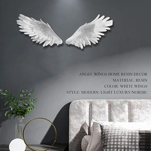 SUN RDPP Angel Wings Wall Decor, 3D Large White Angels Wings Wall Sculptures Art Decor, Angel Wings Statue Ornament for Wall Living Room Bedroom thumbnail 6