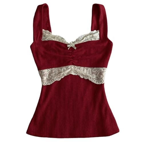 Women Y2K Vintage Lace Trim Cami Top Coquette Aesthetic Clothes - Image 1