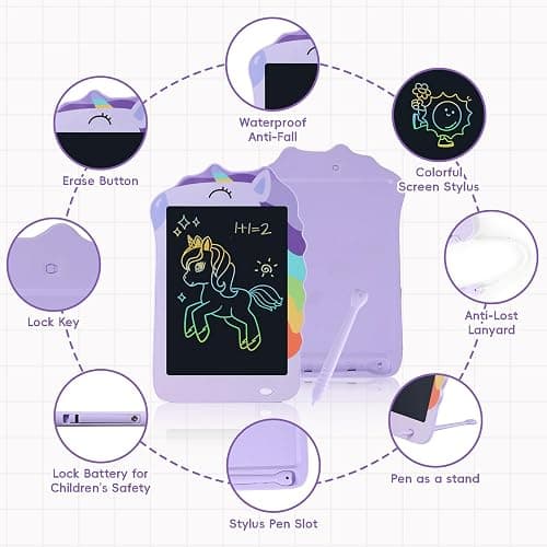 Unicorn Toys LCD Writing Tablet for Girls Kids,Colorful Toddler Drawing Tablet for Educational Baby Girl, Doodle Board Pad Toy for 3 4 5 6-12 Years Old Kid Birthday Party School, 8.5 Inch Purple thumbnail 6
