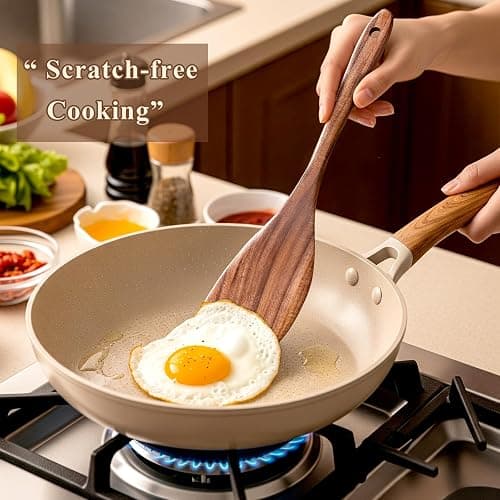 Wooden Spoons for Cooking, 12 Pcs Nonstick Wooden Cooking Utensils Set with Comfort Grip – 100% Natural Teak Wood - Sturdy, Lightweight & Heat Resistant Kitchen Utensils thumbnail 4