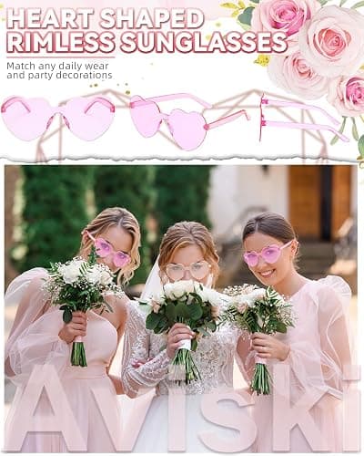 11 Pairs Hen Heart Shaped Glasses Rimless Frameless Sunglasses Transparent Tinted Eyewear, 1 Bride + 10 Team Bride Glasses Bachelorette/Wedding Party Bridal Shower Party Favours Photo Booth Props thumbnail 4