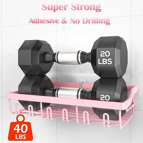 Hsiohe 2 Pack Shower Caddy, Adhesive Shower Organizer for Bathroom Storage, Rustproof Stainless Steel Shower Shelves, No Drilling, Large Capacity Shower Rack Shelf for Inside Shower, Pink - Pink - 2 Pack thumbnail 2