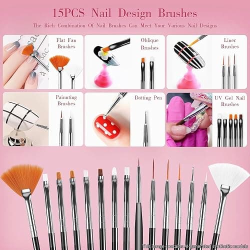 32pcs Nail Art Brushes, Acrylic Brush, Liner Dotting Tools For Beginners | Complete Nail Art Tool Set with Liner, Dust, Dotting & Drawing Brushes, Perfect for Detailed Designs, Great for Home & Salon thumbnail 3