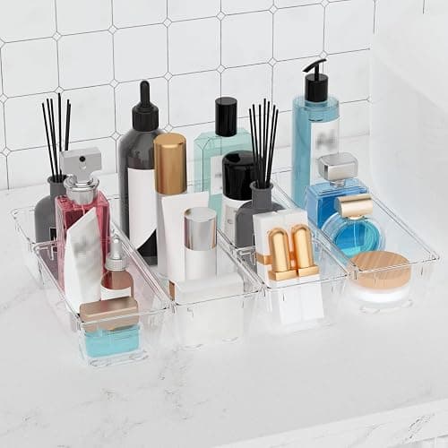 6 Pack Clear Drawer Organizer Set, Drawer Storage Trays, Storage Bins | Acrylic Drawer Storage Trays, Storage Bins for Makeup, Cosmetics, Jewelries, Utensils, Gadgets, Office thumbnail 2
