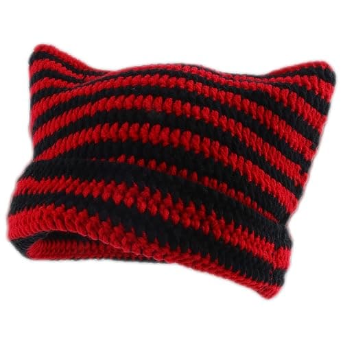 SINSEN Women's Cat Beanie Crochet Hats with Ears Knitted Winter Warm Elastic Cap Slouchy for Girls Adults Kids - Image 1