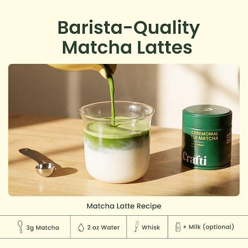 Crafti Ceremonial Grade Matcha Powder (Organic) - Unsweetened Authentic Japanese Daily Matcha Green Tea Powder from Uji, Kyoto for Barista-Grade Lattes (30g / 1.06oz) thumbnail 7