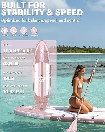 TIGERXBANG Inflatable Paddle Board with Kayak Seat, 11'x34 Wide SUP Board for Adults 500lbs Capacity, Blow Up Stand Up Paddle Board with Accessories, Perfect for Lakes, Rivers & Ocean, Blue thumbnail 2
